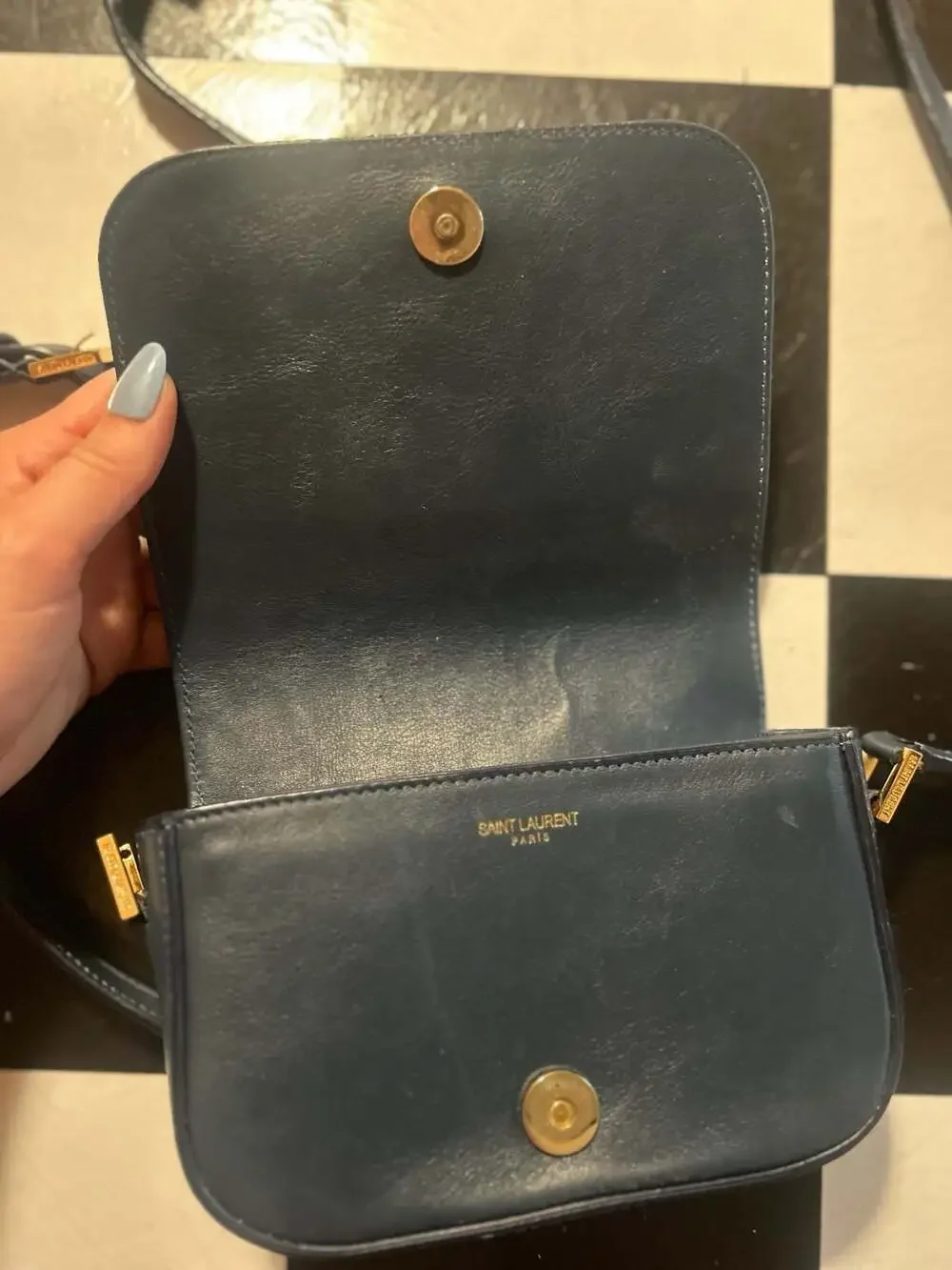 Saint Laurent Small Monogram Universite Crossbody Bag Blue Leather